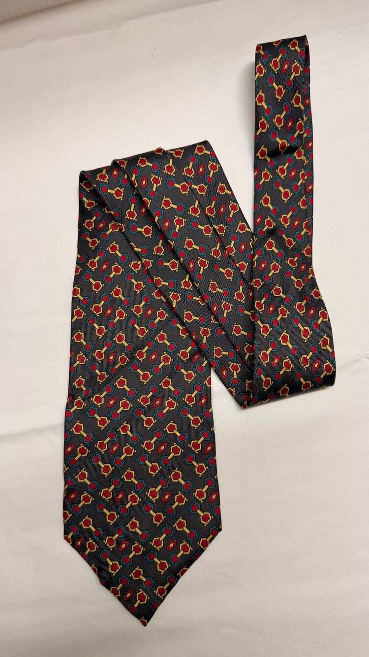 Christian Dior Monsieur Silk Tie Geometric Pattern Charcoal Red Blue - Picture 2 of 3